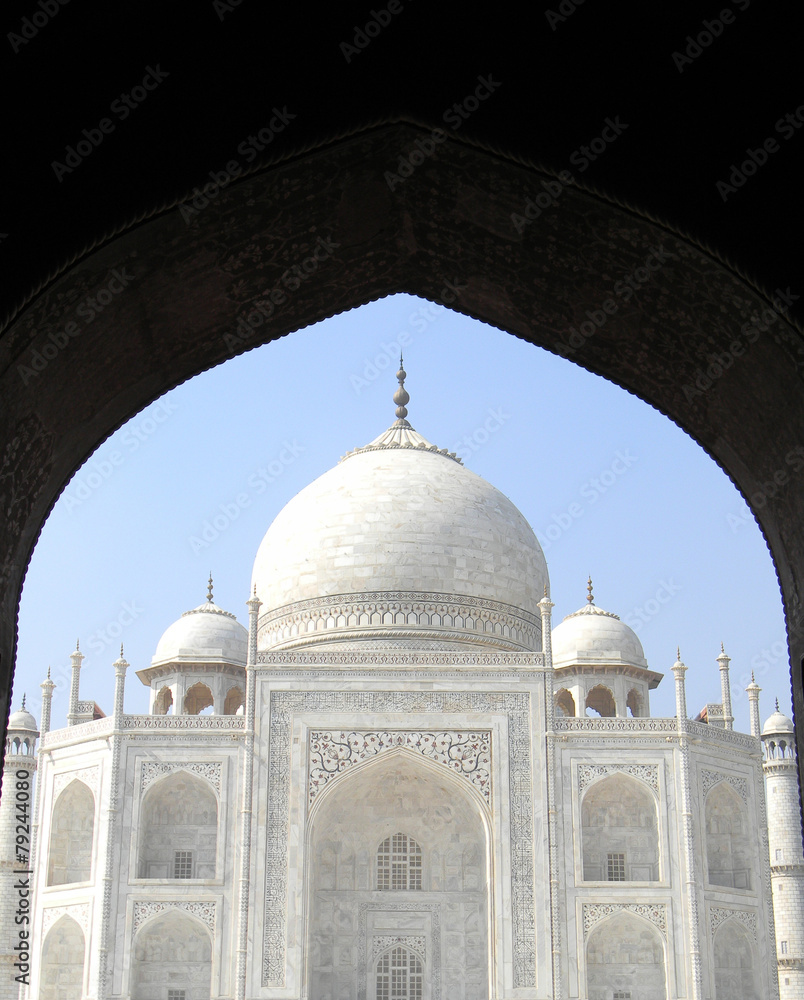Iconic Taj Mahal view from the adjacent mosque