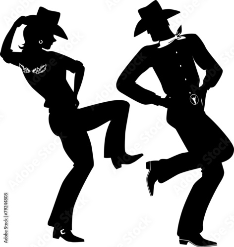 Silhouette of a cowboy and cowgirl dancing country-western
