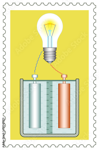 Battery and lamp on stamp