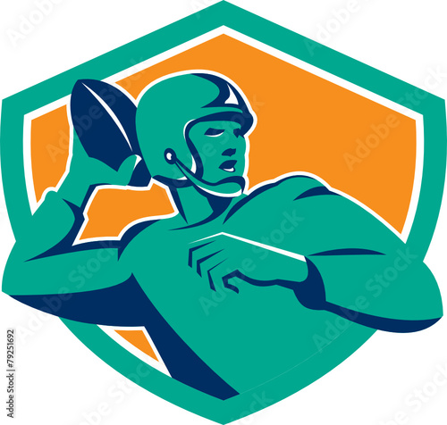 American Football Quarterback QB Shield Retro