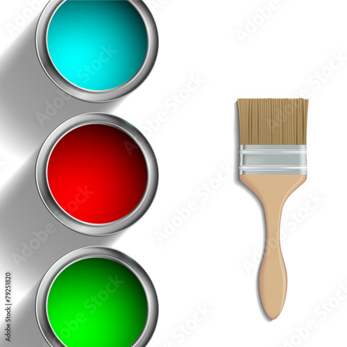 buckets of paint and paint brush