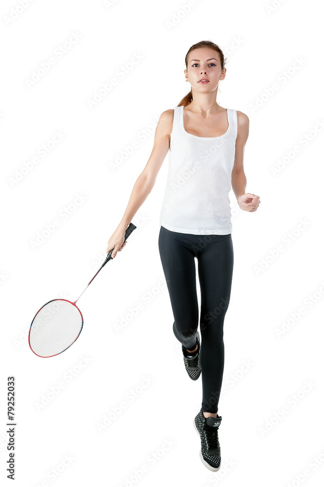 Beautiful girl with badminton racket in hands Beautiful girl with badminton racket in hands