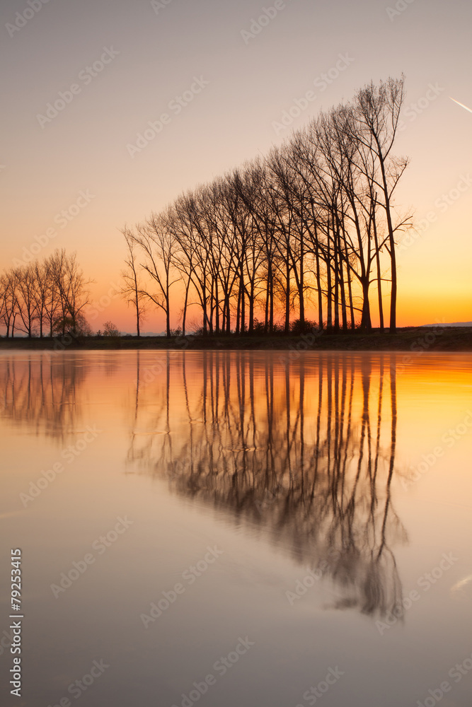 Symmetry on the river at sunrise Symmetry on the river at sunrise