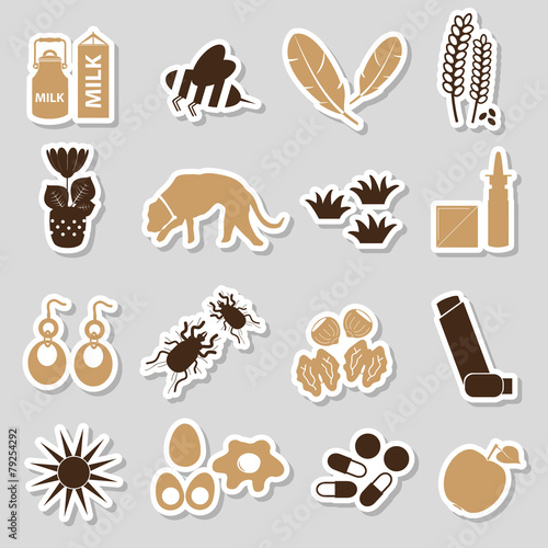 allergy and allergens color stickers set eps10