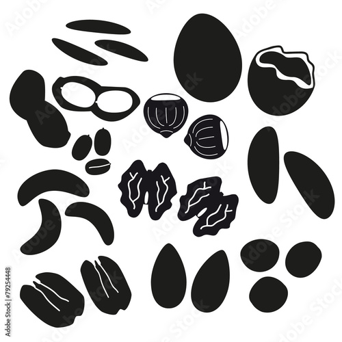 various nuts types black icons set eps10