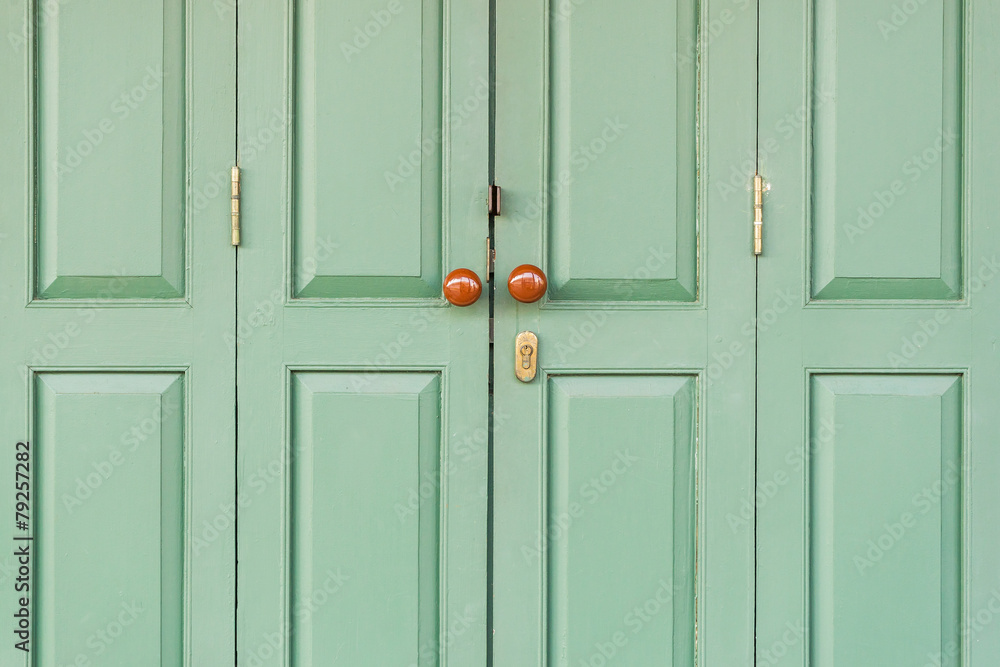 Fototapeta premium Wooden door with brown knobs