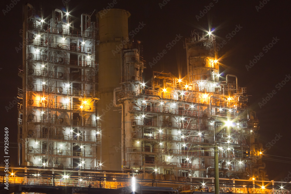 Chemical factory installation in the night