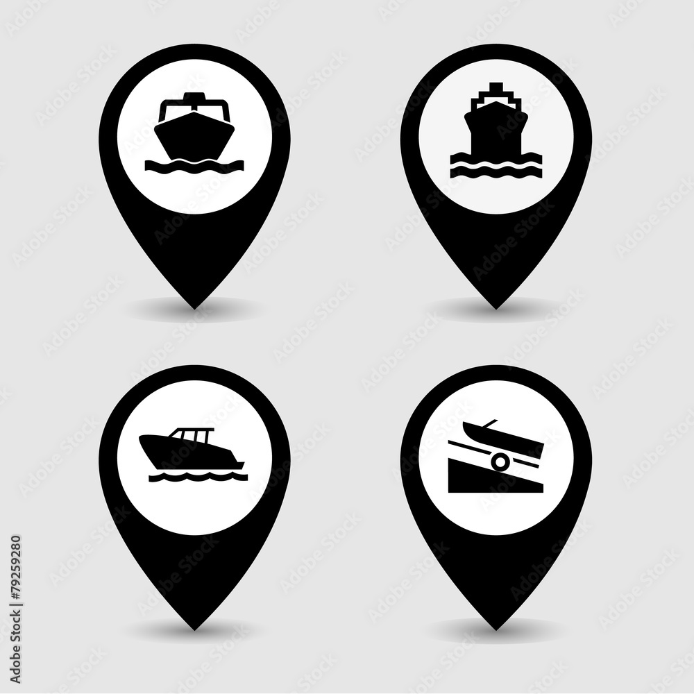 Transportation pin pointer icons set . Vector EPS10. Transportation pin pointer icons set . Vector EPS10.