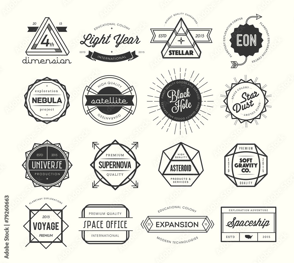 set of vintage badges and labels, inspired by space themes
