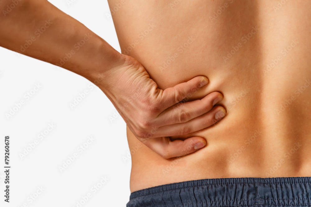 Pain in a male back, close-up Pain in a male back, close-up