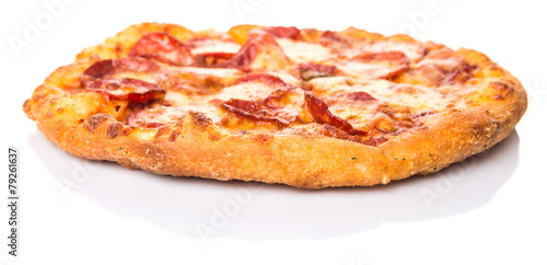 Pepperoni and cheese pizza over white background