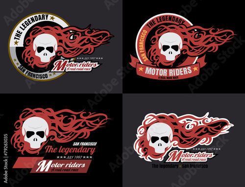 set of vector Motorcycle skull typography, t-shirt graphics, vec