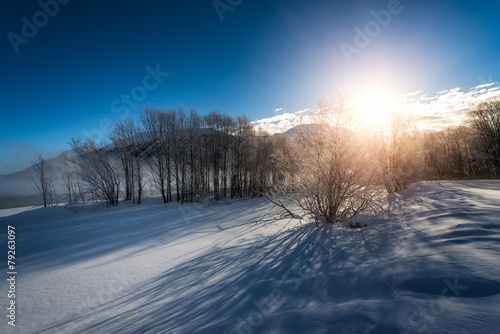 Winter landscape during sunrise © michelangeloop