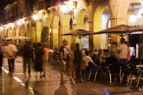  street with restaurants in evening. Logrono