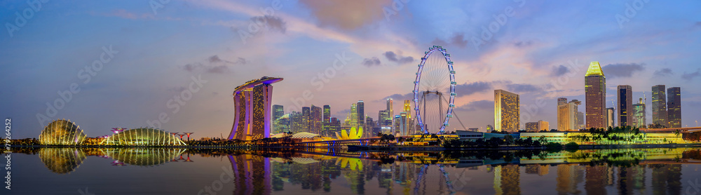 Naklejka premium Panorama view of Singapore city skyline at Marina Bay
