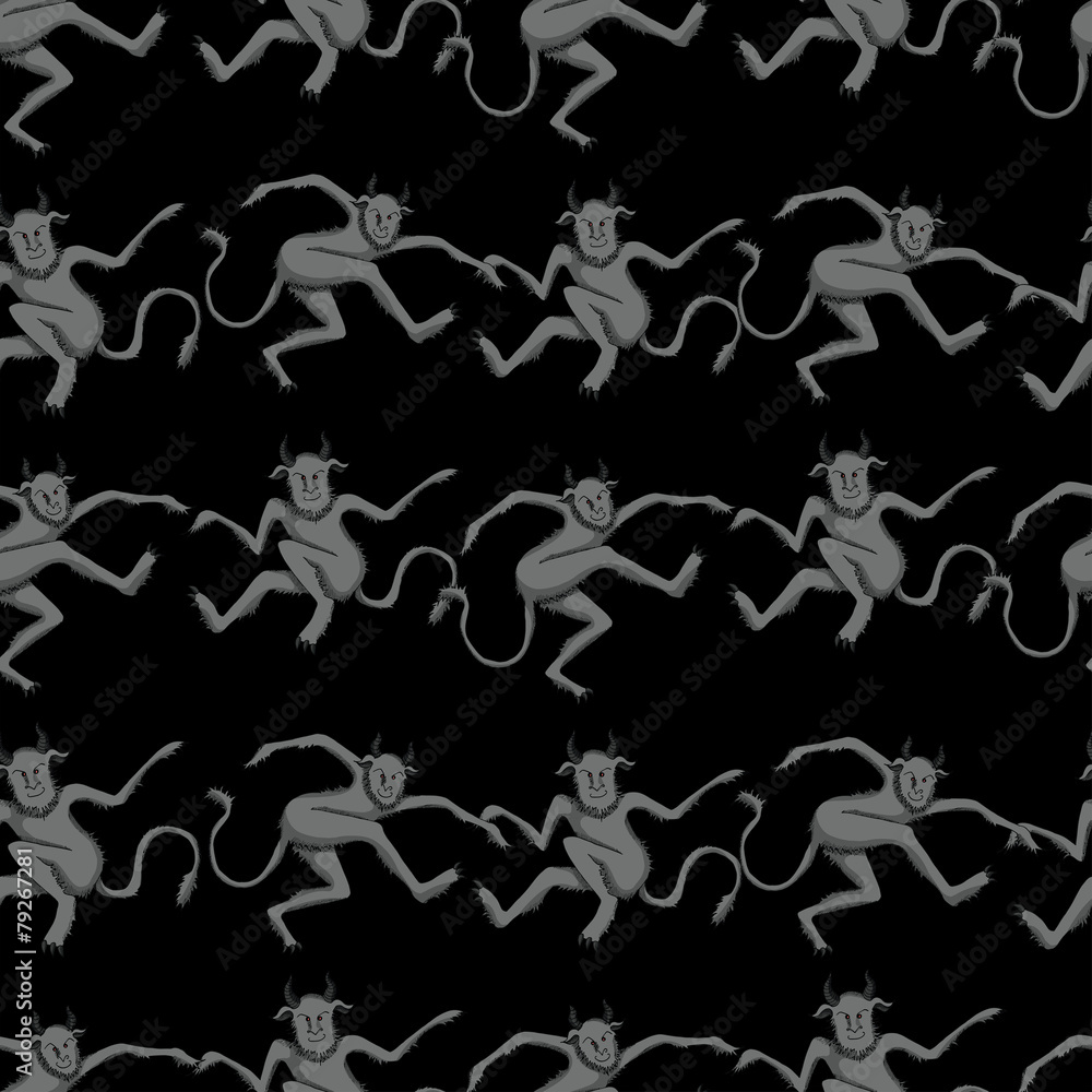 Seamless set with dancing devils on black Seamless set with dancing devils on black