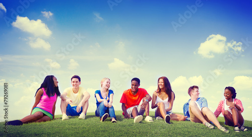 Group Friends Outdoors Diversed Cheerful Fun Team Concept