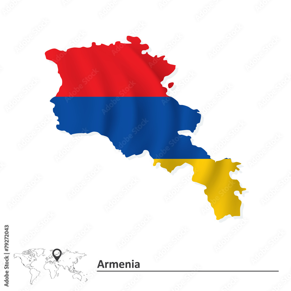 Map of Armenia with flag