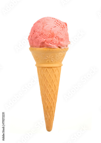 Strawberry ice cream cone or cornet isolated against white background photo
