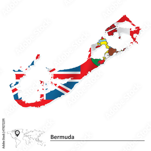 Map of Bermuda with flag