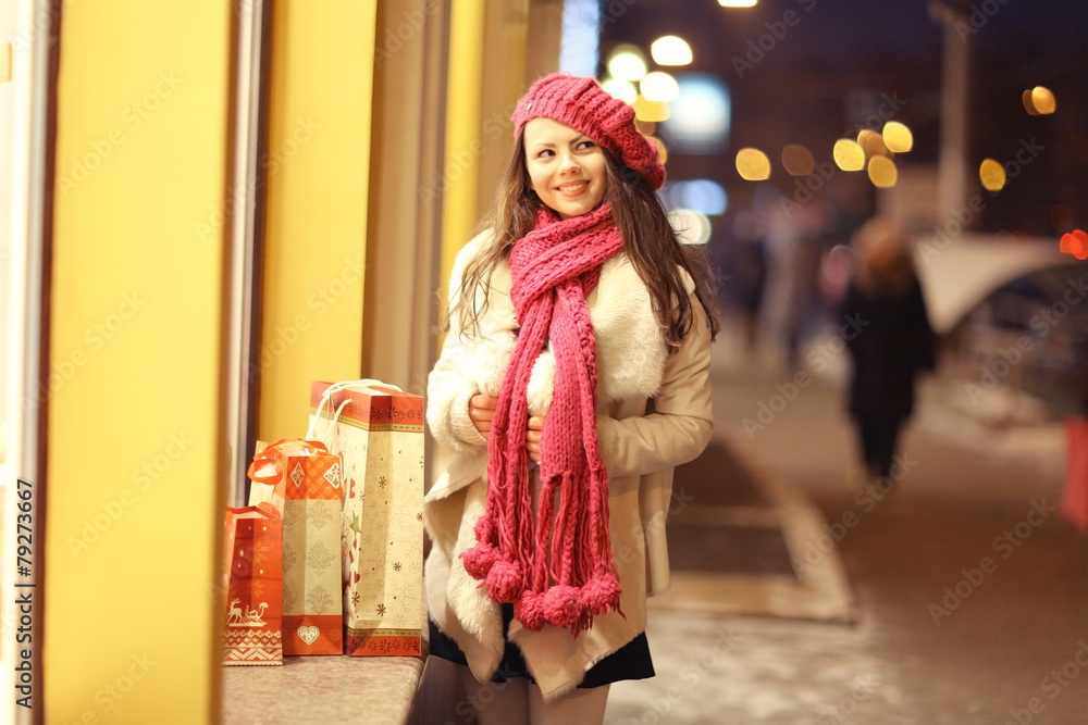 winter evening Portrait of a young girl in the city