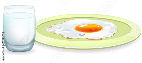 Vector illustration of fried egg and milk