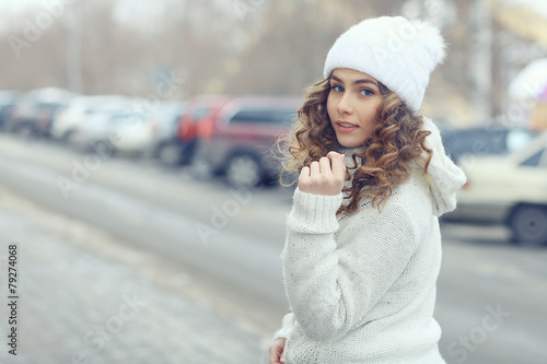 portrait of a beautiful blonde winter outside