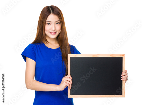 Woman show with black board