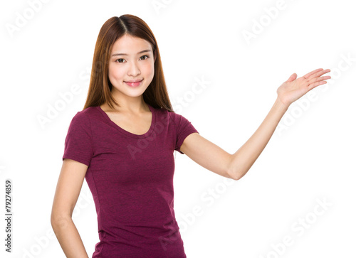 Wallpaper Mural Young woman with hand show with blank sign Torontodigital.ca