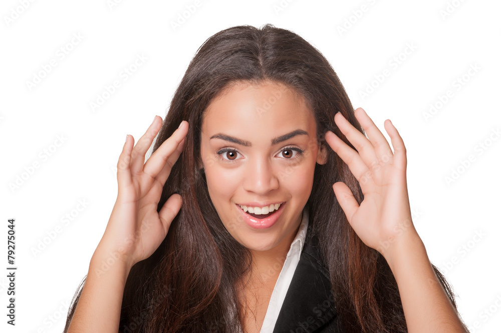 Portrait of surprised beautiful young woman,isolated on white Portrait of surprised beautiful young woman,isolated on white