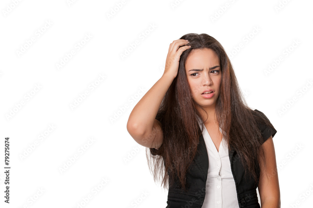 Portrait of puzzled young woman, isolated on white Portrait of puzzled young woman, isolated on white