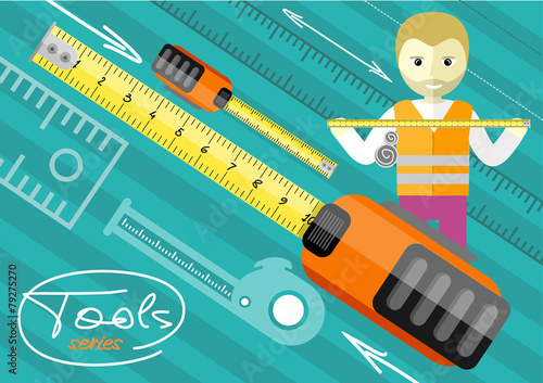 Happy male worker showing folding ruler
