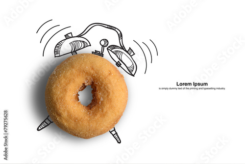 breakfast time,donut with clock sign concept design background