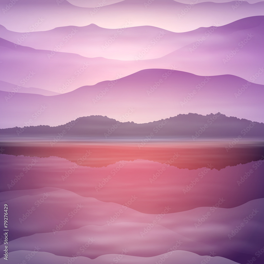 Obraz premium Background with sea and mountain. Sunset time.