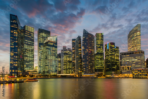 Financial Building in Marina Bay, Singapore with twilight sky