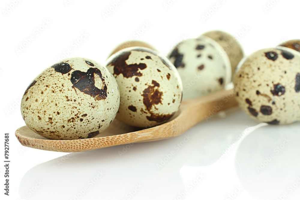 quail eggs in a wooden spoon