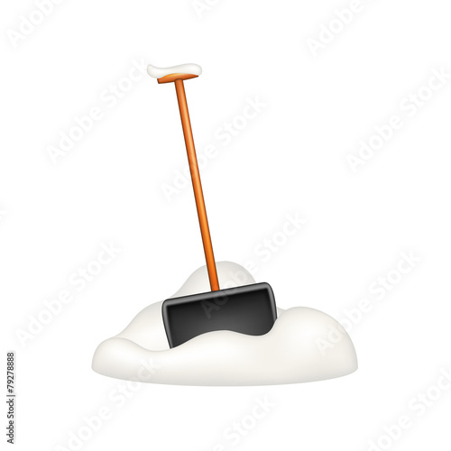 Black snow shovel standing in snow