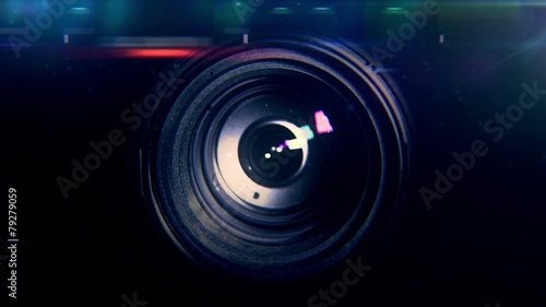 TV saver movement of the camera lens with highlights