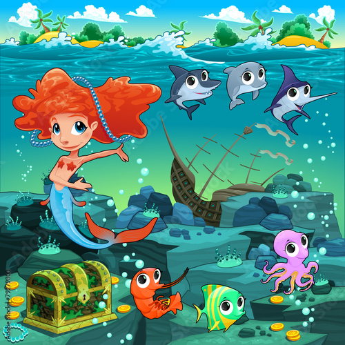 Mermaid with funny animals ...