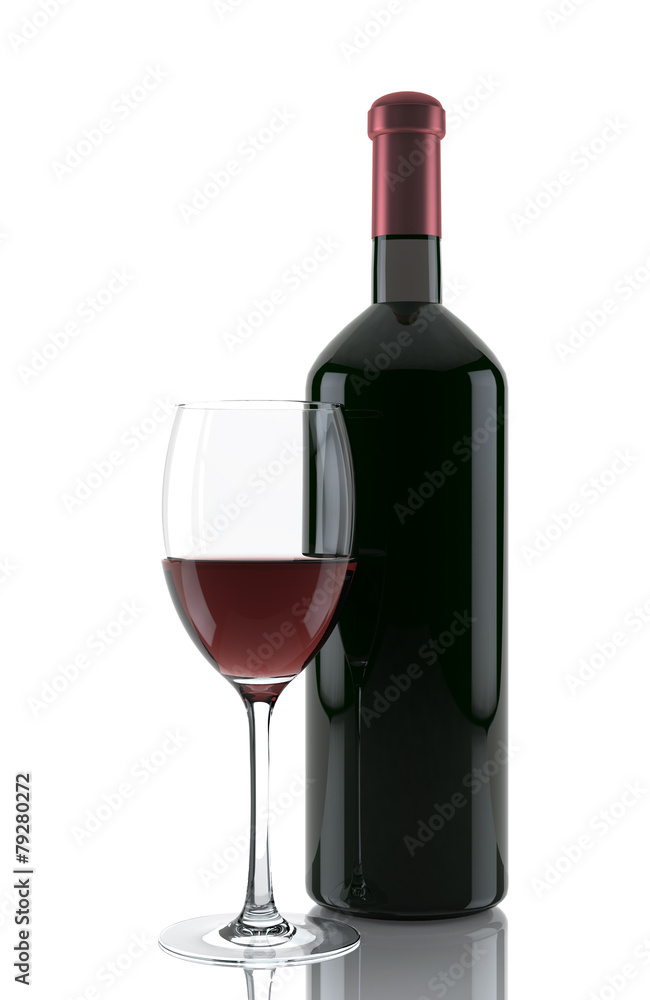 Glass of red wine and a bottle isolated over white background Glass of red wine and a bottle isolated over white background