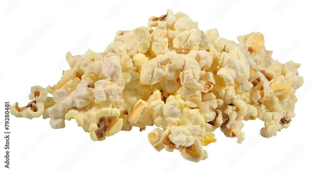 Heap of fresh popcorn on a white