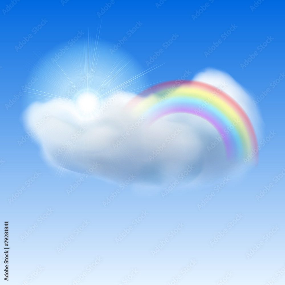 Blue sky with sun, cloud and rainbow Blue sky with sun, cloud and rainbow