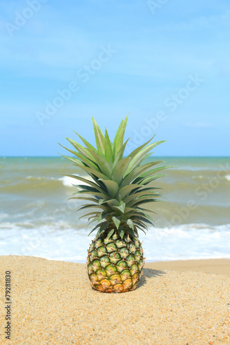 Pineapple on the beach with blue sky