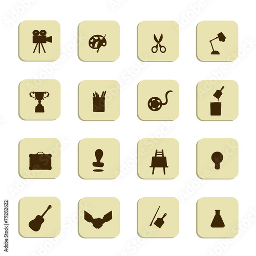 Fine arts icon set in black, vector