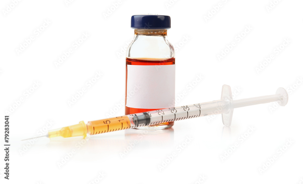 Medical ampule with syringe isolated on white Medical ampule with syringe isolated on white