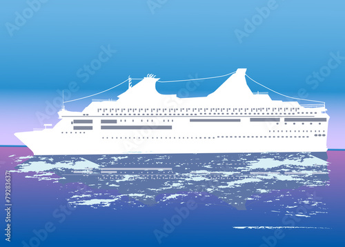white ship in blue sea illustration