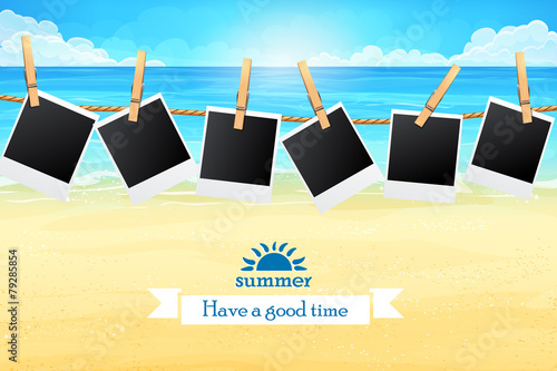 Illustration seashore with frames for photos
