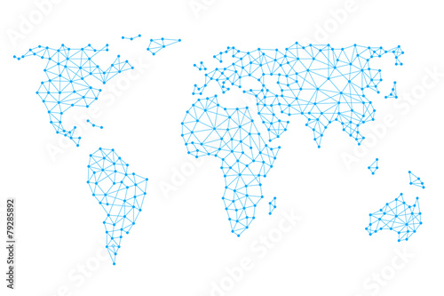 Social media network. World map with nodes linked by lines.
