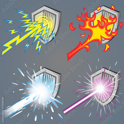 A set of metallic shields against 4 power beam