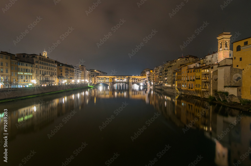 river Arno and Ponte Vecchio night view in Florence